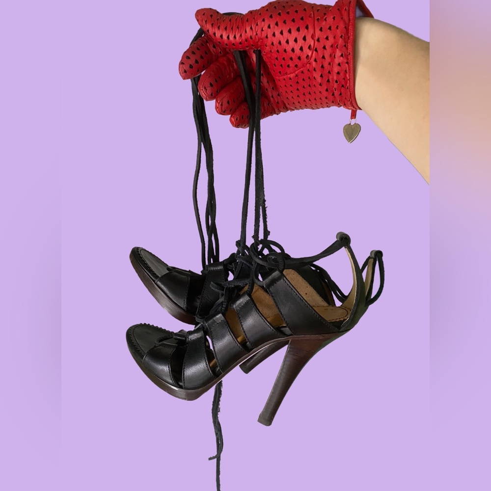 Y2K 2002 Yves Saint Laurent Rive GaucheTom
ford Black Strappy gladiator Heels